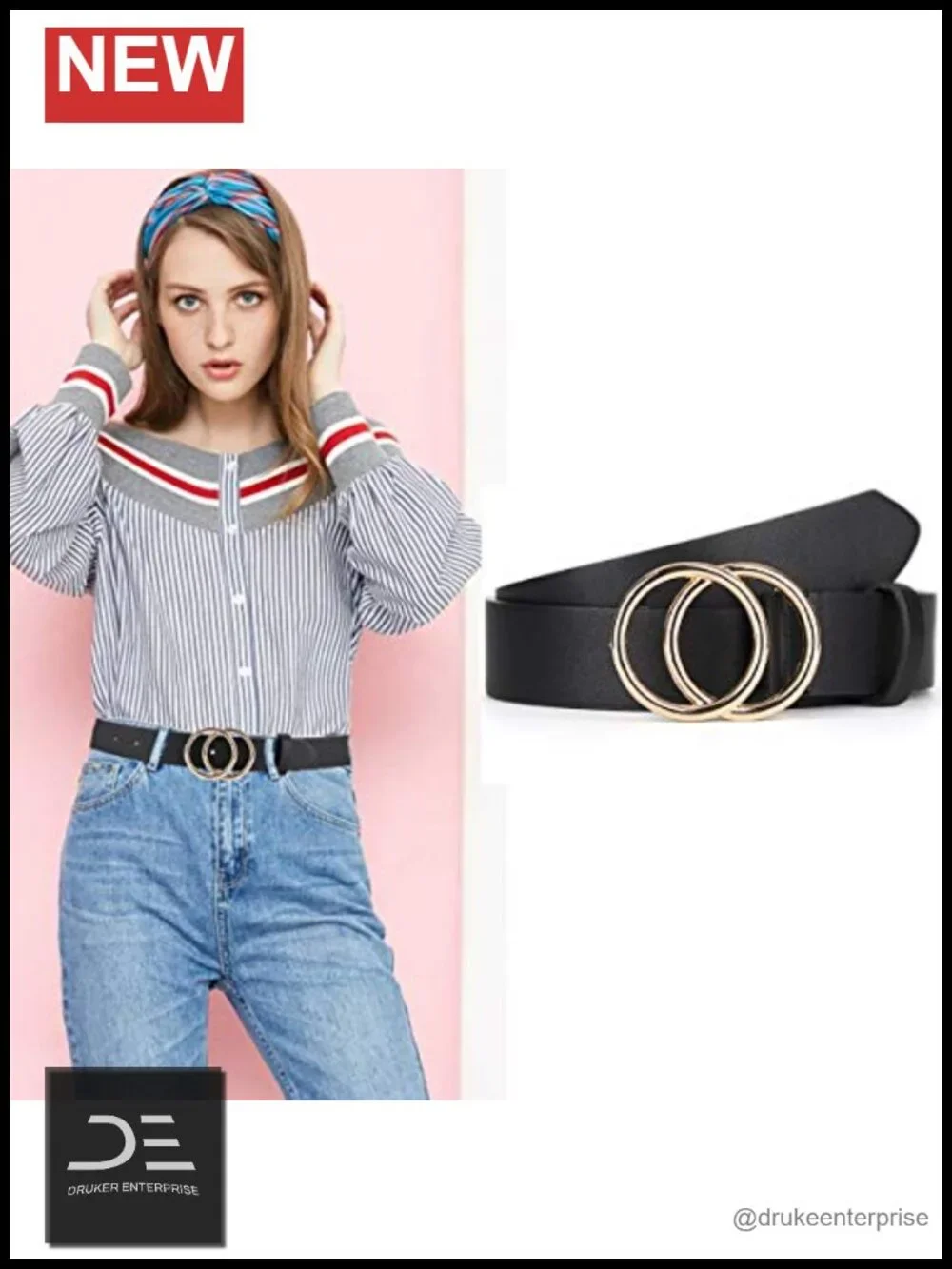 Pack 2 Faux Leather O-Ring Buckle Belts for Women